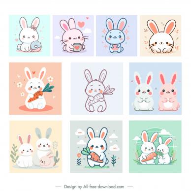 bunny design elements collection cute flat handdraw