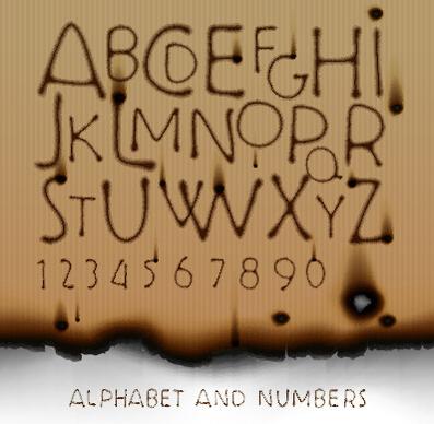 burn marks alphabet and numbers vectors