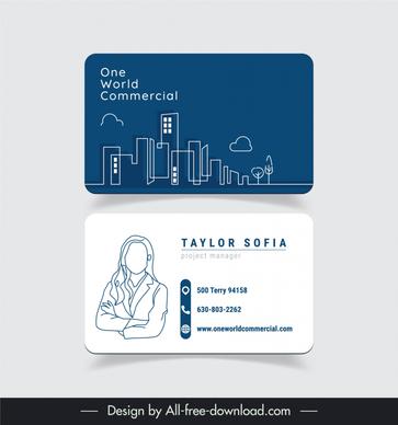 business card geometric buildings handdrawn woman