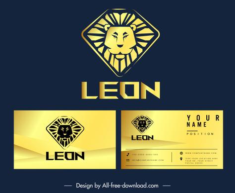 business card logo template golden lion face sketch