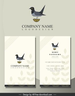 business card template bird logo blurred leaves decor