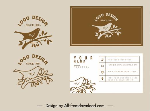 business card template bird logo decor flat classic
