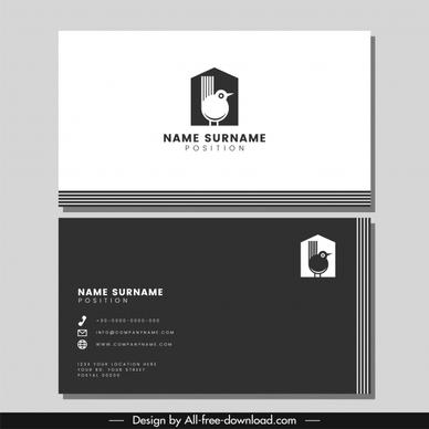 business card template black white bird nest theme