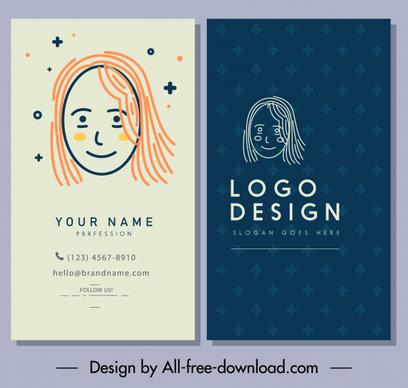 business card template classic handdrawn woman face sketch