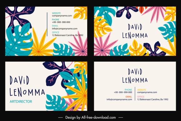 business card template colorful classical flat leaves decor