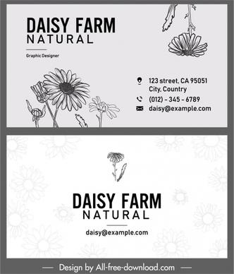 business card template daisy flower decor handdrawn sketch