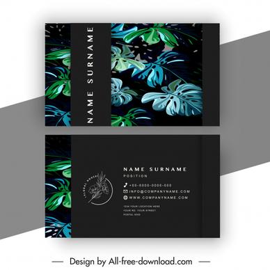 business card template elegant dark design leaves decor
