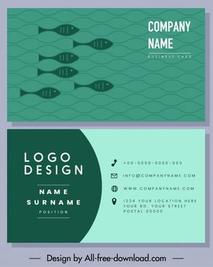 business card template flat fishes sketch green classic