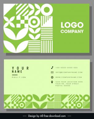 business card template flat green white abstract shapes