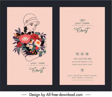business card template florist sketch classical handdrawn design