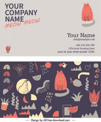 business card template handdrawn classical animals plants decor