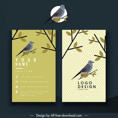 business card template natural bird leaves decor