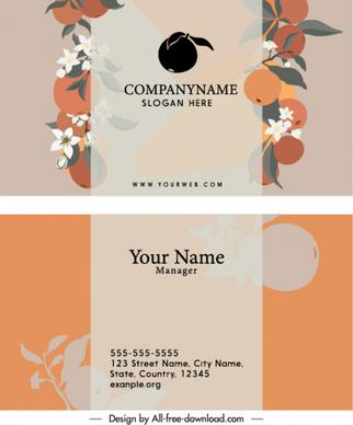 business card template orange fruits sketch elegant classic