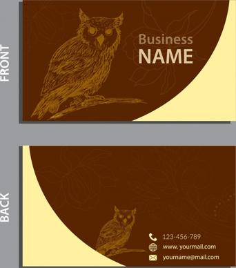 business card template owl silhouette sketch