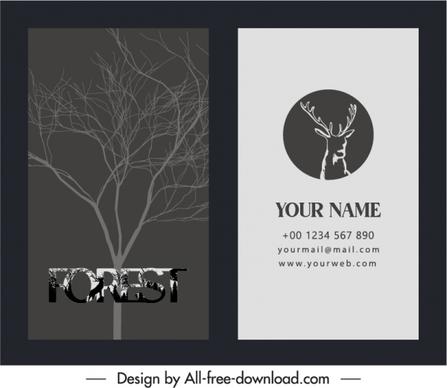 business card template retro leafless tree reindeer decor