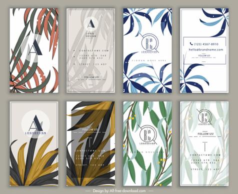 business card templates classical leaves decor vertical design