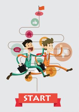 business competition infographic illustration with racing men
