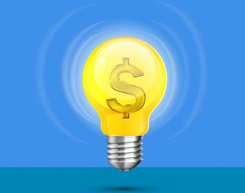 business concept shiny lightbulb currency icons decor