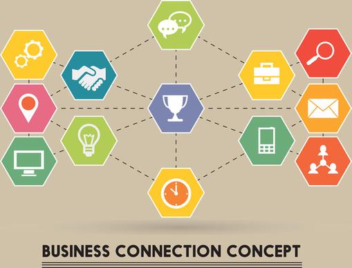 business connection concept vector illustration with flat icons