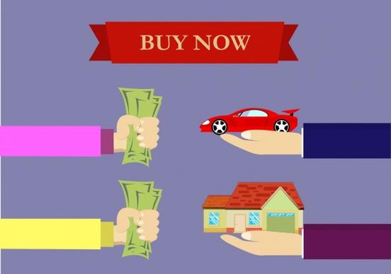 business deal concept hand money car house icons