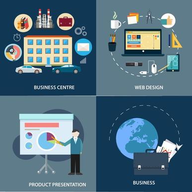 business development elements concepts isolated with various types