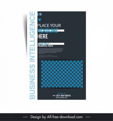 business flyer template dark checkered plain decor