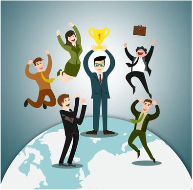 business honor illustration with cheering people and earth