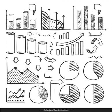 business infographic design elements black white handdrawn charts