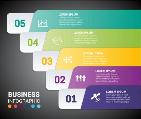 business infographic design with oblique horizontal tabs