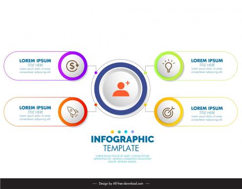 business infographic template symmetric circles layout