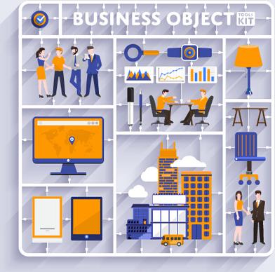 business object flat vector design set