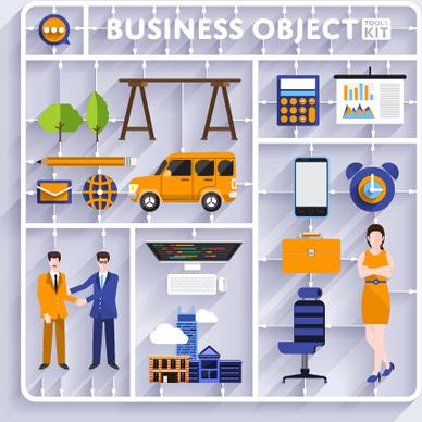 business object flat vector design set