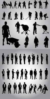 business people and workers in silhouette vector