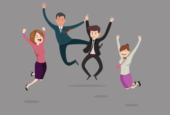business people cheering vector illustration with jumping gesture