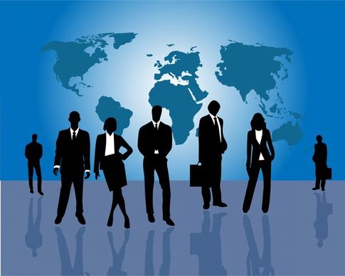 business people illustration with map and silhouette style