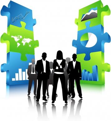 business background modern 3d silhouette people puzzle joints