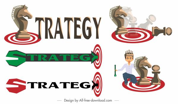 business strategy templates texts shapes chess pieces sketch