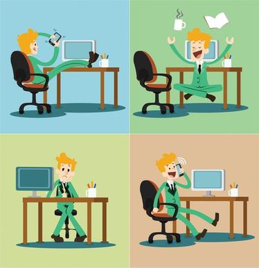 businessman at work vector illustration with various gestures