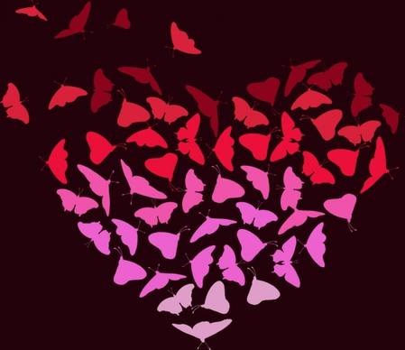butterflies background heart shape design dark color