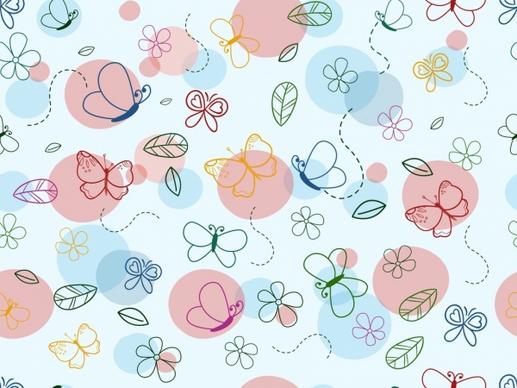 butterflies flowers pattern outline colorful flat design