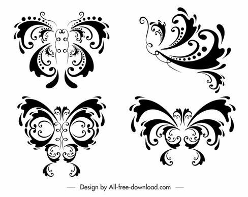 butterflies icons classic symmetric curves decor