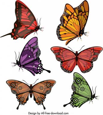 butterflies icons collection multicolored modern shapes design