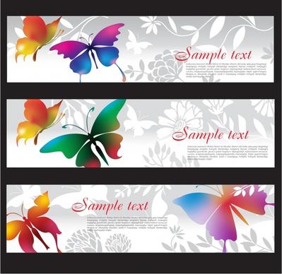 decorative banner templates colorful flat butterflies botany decor