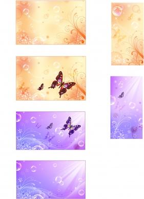 nature background sets butterflies bubbles flowers icons decor