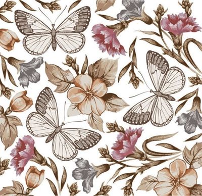 nature pattern template elegant classic petals butterflies decor