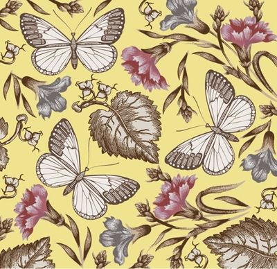 nature elements pattern elegant classical botany butterflies decor