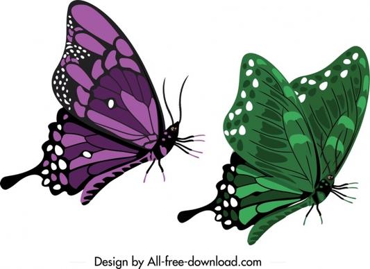 butterfly icons dark green violet sketch mockup design