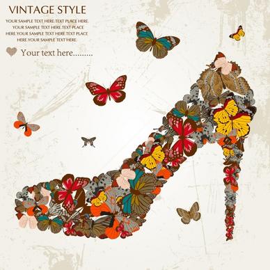 shoes advertising background butterflies icons decor vintage design