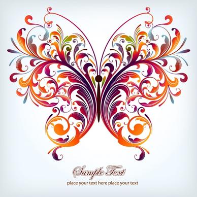 decorative butterfly icon modern colorful symmetric curves sketch