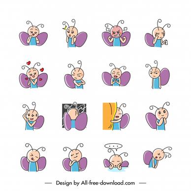 butterfly sticker emoticon sets cute cartoon sketch